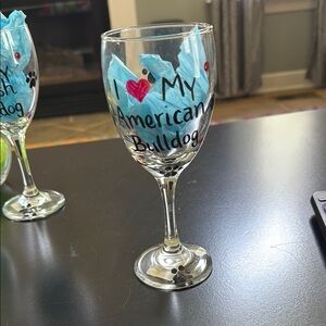 I Love My American Bulldog Wine Glass